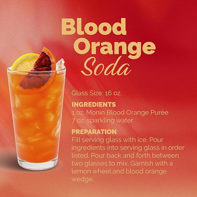 Monin - Blood Orange Purée, Tart, Juicy Citrus Taste, Great for Lemonades, Cocktails, and Culinary Creations, Vegan, Gluten-Free (1 Liter)