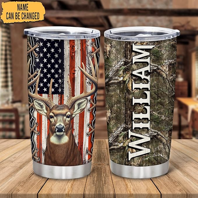 Hyturtle Personalized Hunting Gifts For Men - Deer Hunting Tumbler 20 Oz Travel Coffee Mug Stainless Steel - Fathers Day Gift For Dad, Him, Boy, Husband, Hunters On Birthday, Christmas