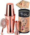 Mixology Cocktail Shaker Boston Shaker Set Professional Weighted Martini Shakers, Strainer and Japanese Jigger, Portable Bar Set for Drink Mixer Bartending, Exclusive Recipes Cards (Copper)