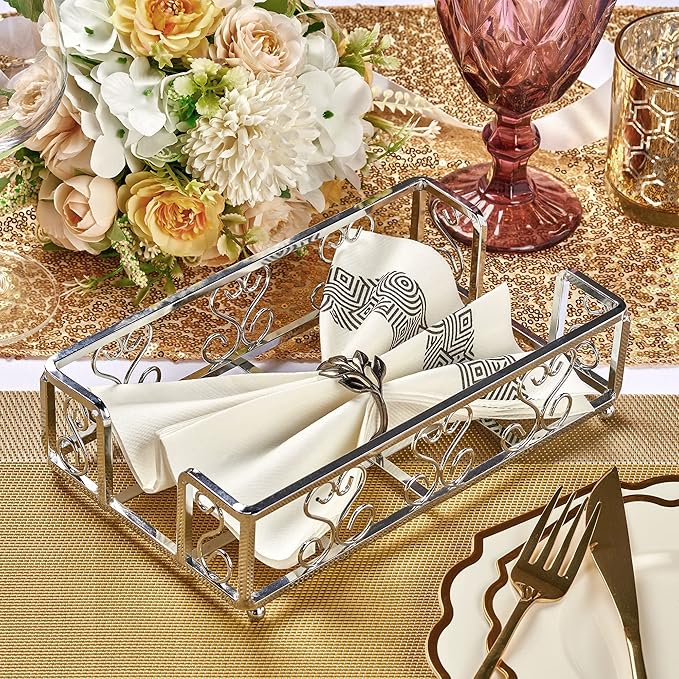 Silver Guest Towel Holder Tray for Bathroom – Napkin Organizer for Disposable Hand Paper Towels, Vanity Countertop Napkin Holder, Modern Bathroom Accessory for Guest Use and Décor