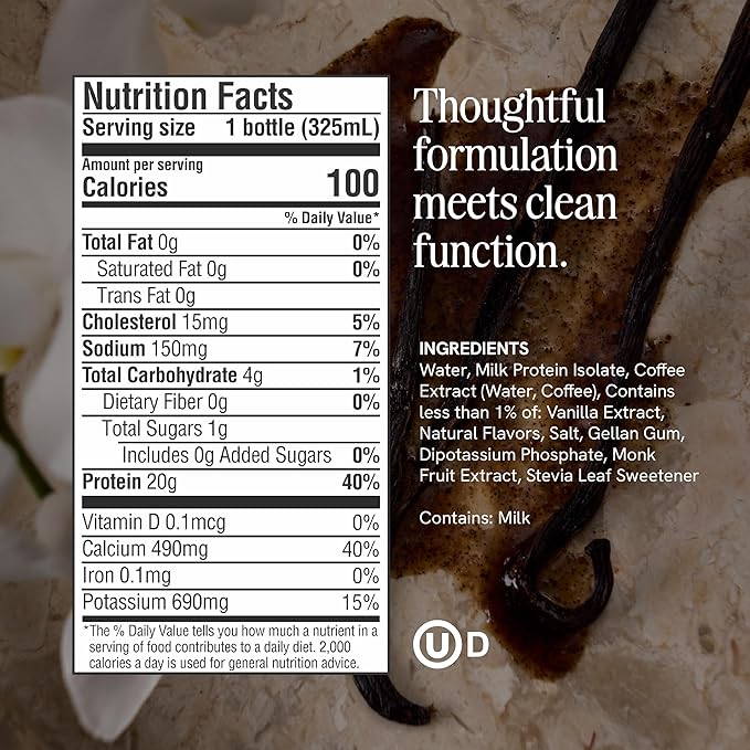 Protein Coffee - High Protein - Real Cold Brew - 20g Protein - 1g Sugar - 100 Calories - No Added Sugar - Coffee - Protein - 11 FL OZ - 12 Pack (Vanilla)