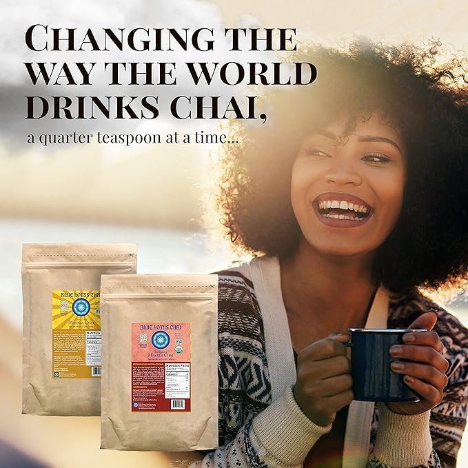 Blue Lotus Chai - Star Anise Masala Chai - Makes 530 Cups - 1 Pound Bulk Bag Masala Spiced Chai Powder with Organic Spices - Instant Indian Tea No Steeping - No Gluten