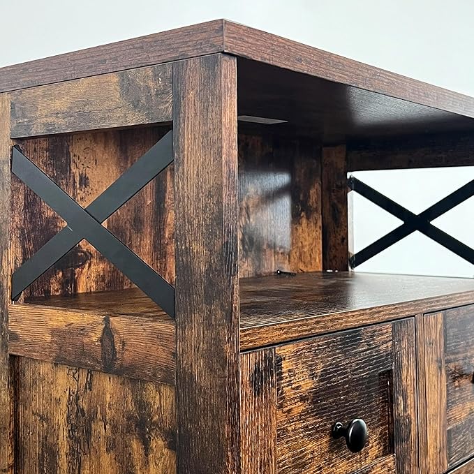 Farmhouse Storage Cabinet with Drawers and Shelves, Kitchen Pantry Storage Cabinet, Floor Hutch Cupboard for Dining Living Room Home Office, Rustic Brown