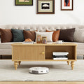 Mid-Century Modern Wooden Coffee Table with Storage, Slatted Door, Solid Wood Legs, Retro Coffee Table with Open Shelf for Home & Office & Lounge, Nature Oak