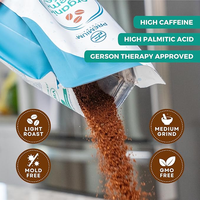 Premium Enema Organic Coffee for Enemas - Light Roast Medium Ground Specialty Grade High Palmitic Acid Caffeine Fair Trade 1Lb (5 Pack)