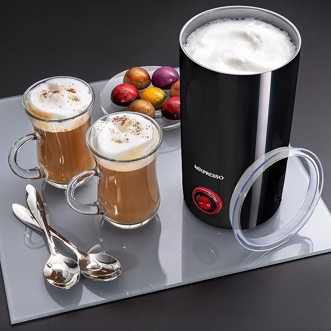 Mixpresso Personal Single-Serve Coffee Maker & 14oz Travel Mug, Drip Small Coffee Maker & Tumbler, Auto Shut Off & Reusable Filter, Compatible with Coffee Grounds Bundle With Electric Milk Frother - L