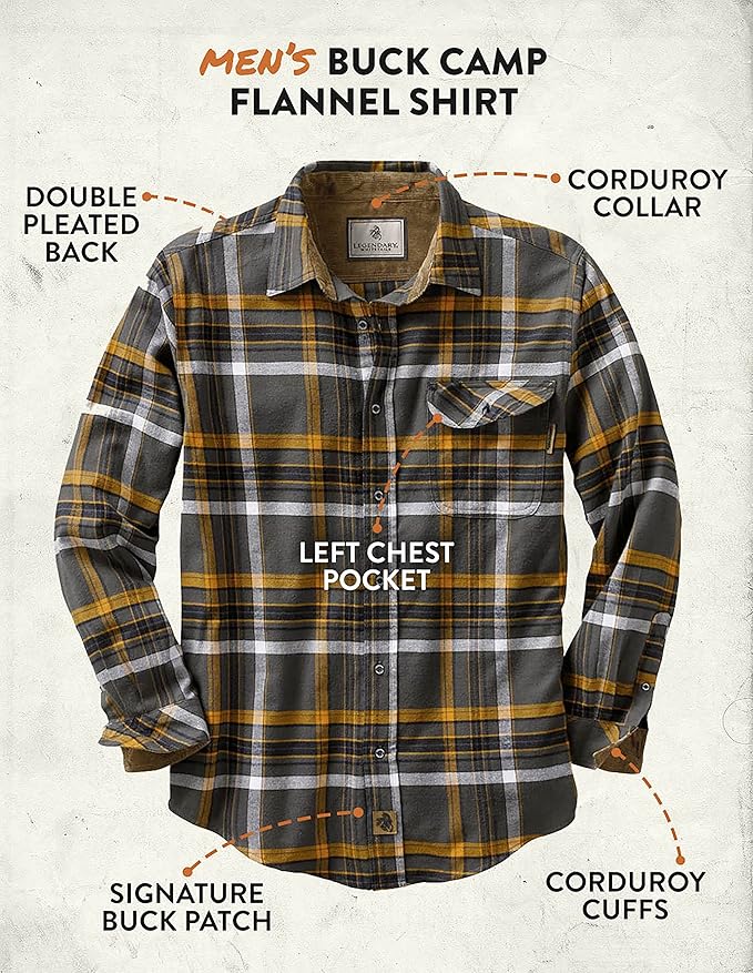 Legendary Whitetails Men's Flannel Shirt Long Sleeve Button Down 100% Cotton