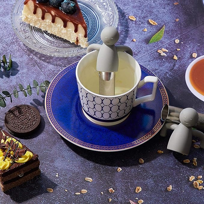 2 Pieces Tea Infuser for Loose Tea Cute Fine Mesh Tea Strainer Stainless Steel Tea Filter Ball Tea Diffuser Steeper for Teacups Teapots (Grey)