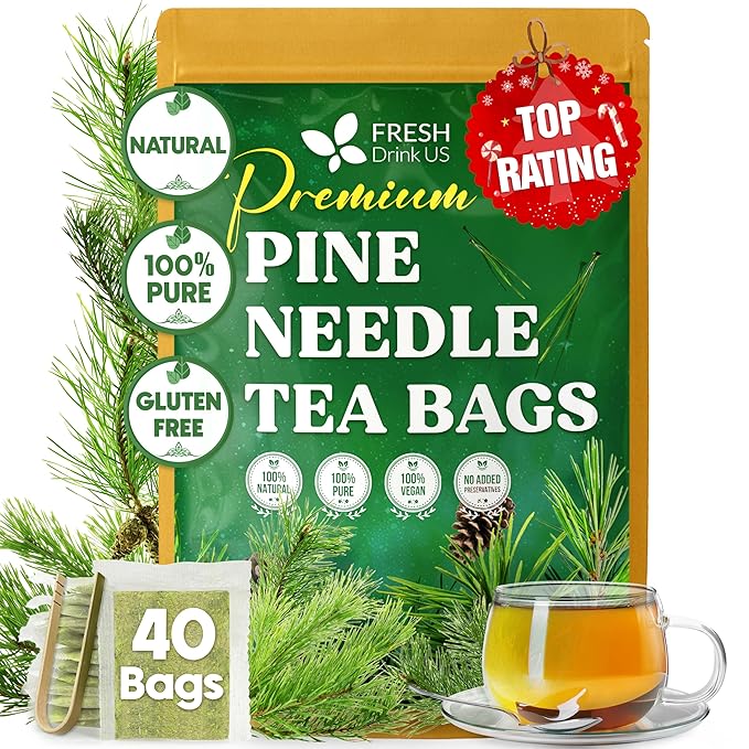 FreshDrinkUS, Pine Needle Tea Bags – 40 Tea Bags, Naturally Caffeine-Free, Refreshing Herbal Tea, Wild-Harvested Pine Leaves, Aromatic and Soothing – Non-GMO & Eco-Friendly Packaging