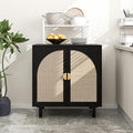 Black Minimalist 2-Door Sideboard with Woven Textured Panels, Black Storage Cabinet with Adjustable Shelf, Modern Accent Furniture for Hallway & Entryway & Apartments