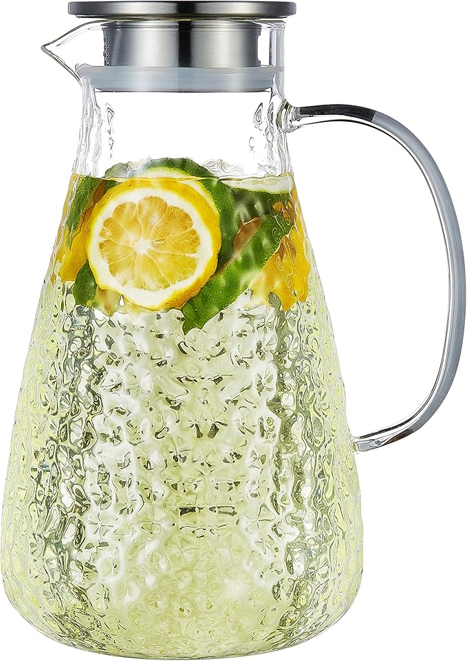 Karafu Glass Pitcher with Lid, 78 Oz Heat Resistant Water Jug for Hot/Cold Water, Ice tea and Juice Beverage