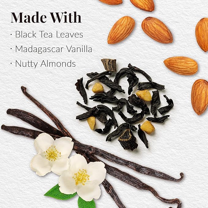 The Republic of Tea Vanilla Almond Full-Leaf Loose Black Tea 3.5 oz Refill Bag | Steeps 50 Cups | Caffeinated