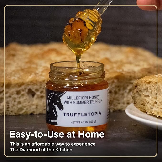 Truffletopia | Millefiori Honey with Summer Truffle | Infused with Real Black Truffles from Italy | Use for Cooking, Baking, Topping, Sauces | 4.2 Oz (2 Pack)