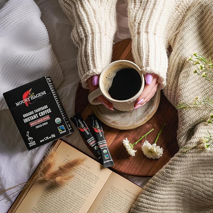 Mount Hagen 25 Count Single Serve Instant Coffee Packets - 2 Pack | Organic Medium Roast Arabica Beans | Eco-friendly, Fair-Trade [2 x 25 sticks/1.76oz/50g]