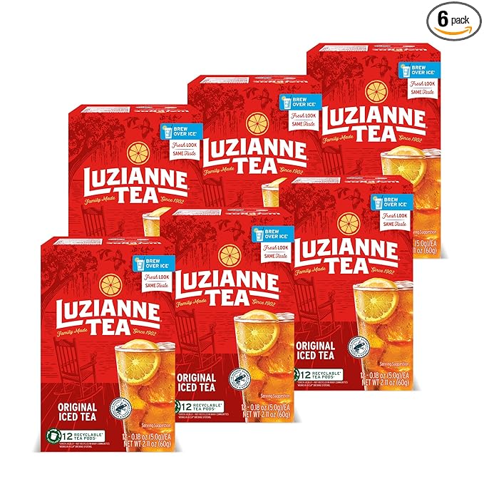 Luzianne Unsweetened Iced Tea Single Serve Pods, 12ct Box (Pack of 6)