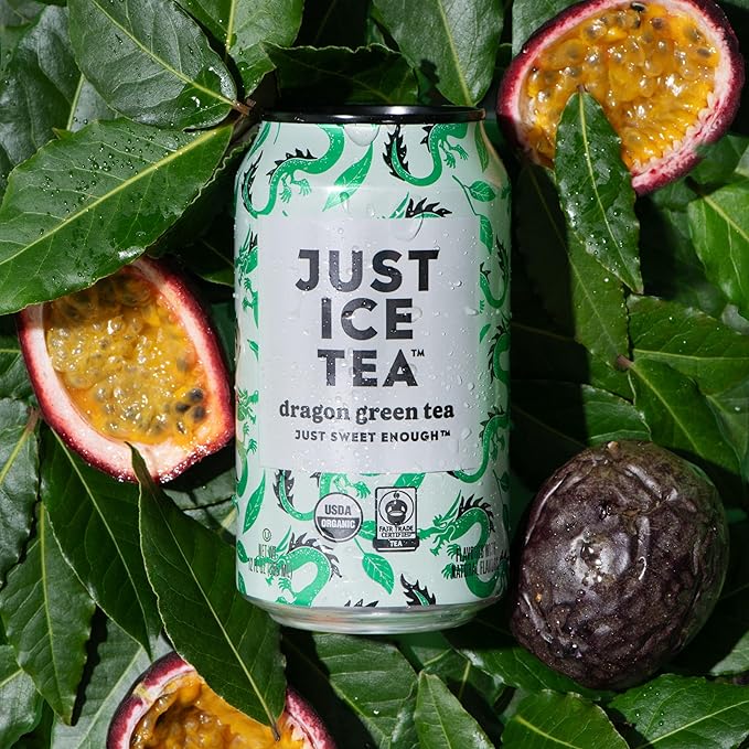 Just Ice Tea, Dragon Green Iced Tea, 12-Pack (12oz Cans), Green Tea, USDA Certified Organic, Real Brewed, Low Calorie, No Artificial Sweeteners, Fair Trade, Made in USA.