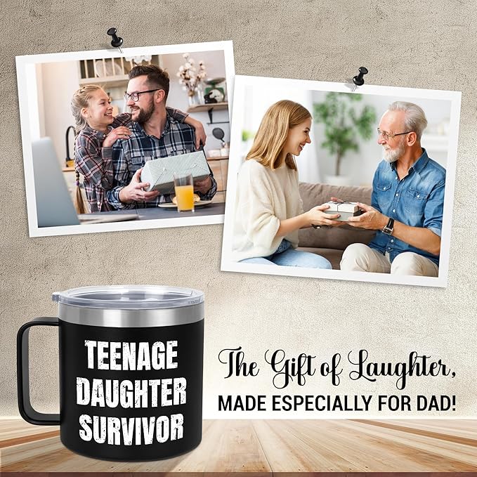 Christmas Dad Gifts from Daughter Son - 14 oz Stainless Steel Insulated Coffee Mug with Lid - Funny Birthday Gifts for Dad, Husband Birthday Gift from Wife, Mens Gift Ideas