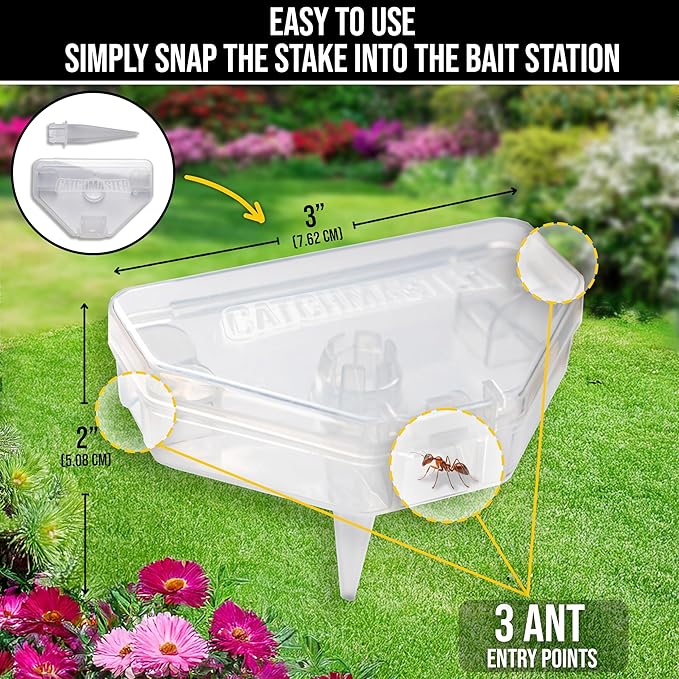 Catchmaster Defiant Outdoor Reusable Garden Stakes Ant Traps (5 Pack) – Kills Ants in Garden, Soil or Mulch - Liquid Ant Killer Bait NOT Included – No Mess, Discreet Bait Stations for Pest Control