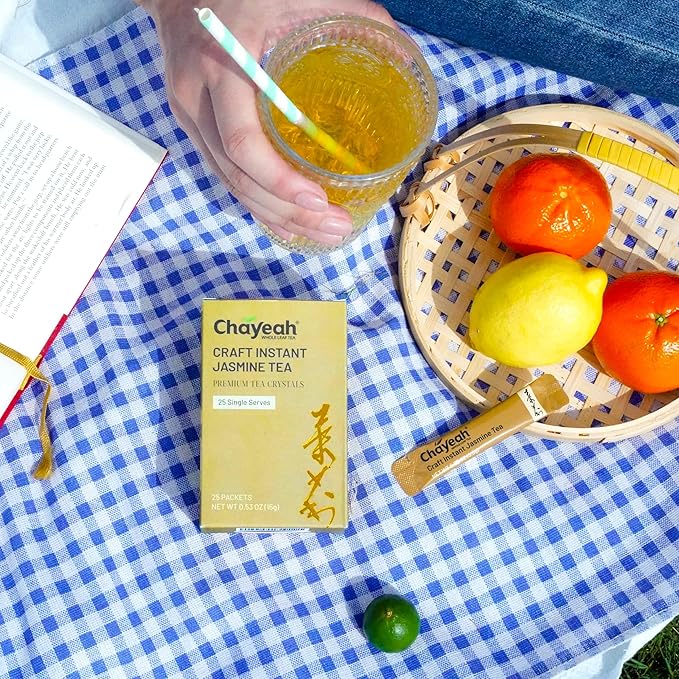 CHAYEAH, Craft Instant Jasmine Tea, Unsweetened Jasmine Green Tea Powder for Quick Hot & Cold Beverages, 100% Natural On-the-Go Premium Tea Crystals, Caffeinated (25 Single Serve Packets)
