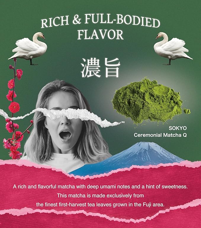 SOKYO ceremonial matcha powder series Rich and full-bodied flavor powdered green tea Japanese matcha (3.52oz / 100g, Fuji Ceremonial Q)