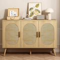 Modern Rattan Storage Cabinet with Doors, Wood Sideboard Buffet Cabinet for Living Room, Entryway, Dining Room (3-Door)