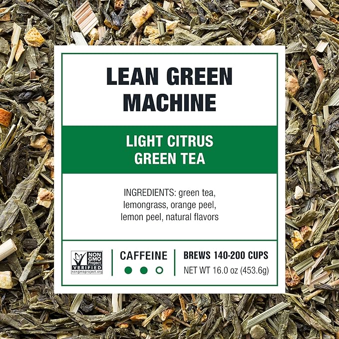 Tiesta Tea - Lean Green Machine, Loose Leaf, Light Citrus Green Tea, Premium Blend, Medium Caffeinated, Make Hot or Iced Brews Up to 200 Cups, 16 Ounce Resealable Bulk Pouch