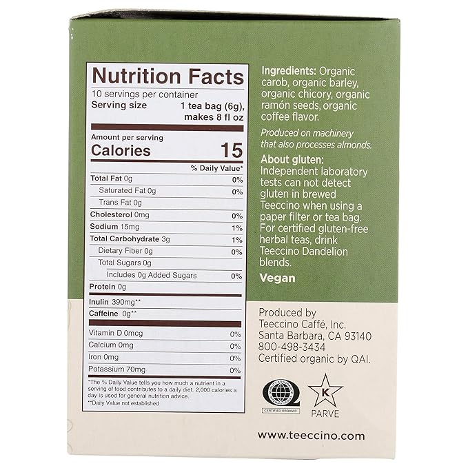 Teeccino French Roast Herbal Tea - Rich & Roasted Herbal Tea That’s Caffeine Free & Prebiotic for Natural Energy, Coffee Alternative, 10 Tea Bags (Pack of 4)
