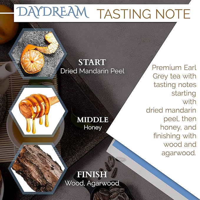 Organic Earl Grey Tea, Good for BREAKFAST TEA | NATURAL ANTIOXIDANTS,100% Real ingredients, 15 CT Tea Bag | By T SECRETEA, Daydream