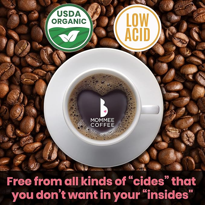 Mommee Coffee - Decaf | Low Acid, Organic, Fair Trade, Water Processed | Whole Bean, 22 oz.