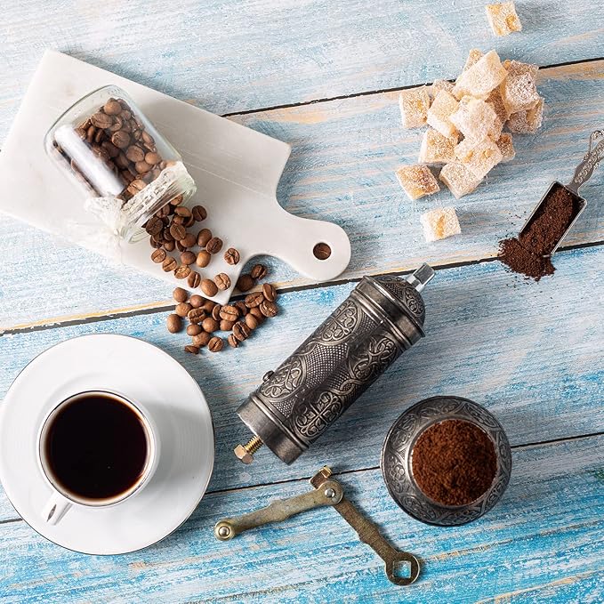 Crystalia Refillable Coffee Grinder, Authentic Manual Mill with Adjustable Grinder, Metal Coffee Mill with Handle, Antique Coffe Grinder with Hand Crank, Adjustable Coarseness