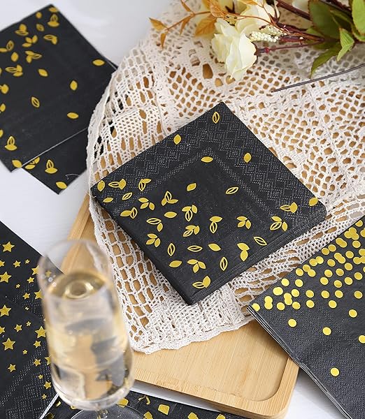 100 Black Napkins - 4 Assorted Designs l 3-Ply Cocktail Napkins Paper Folded 5 x 5 Inches l Bar Napkins Disposable Party Napkin for Wedding Baby Shower Birthday (Assorted Pink)
