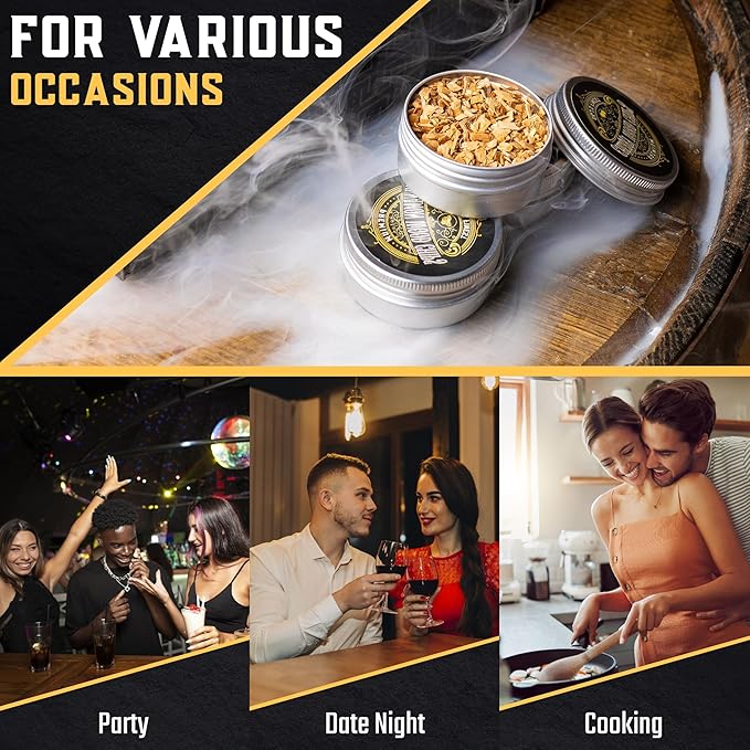 Whiskey Smoker Kit | Cocktail Smoker Kit| Bourbon Smoker Kit| Old Fashioned Smoker Kit with 3-Flame Torch, 6 Wood Chips & Gift Box for Smoking Drinks| Whiskey Gift for Men (No Butane Incl.)