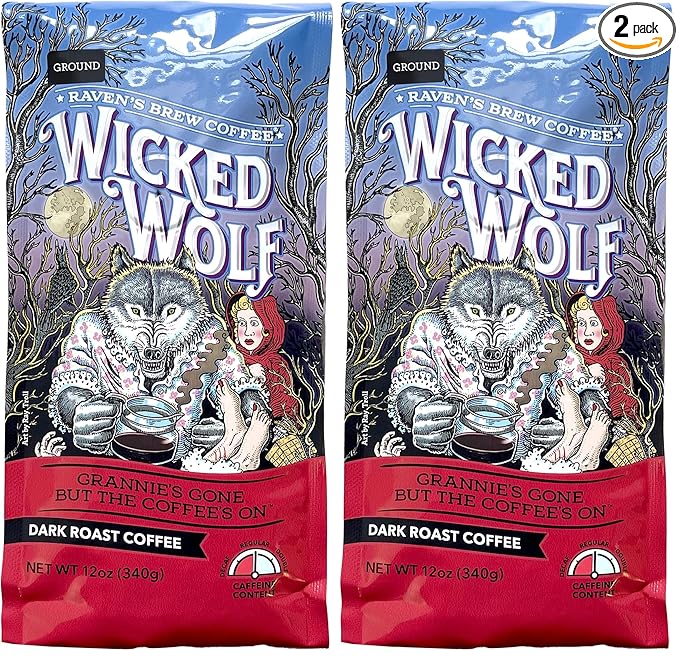 Raven's Brew Coffee - Wicked Wolf - Dark Roast - 12 oz Ground - Full Body of Currant and Spice (Pack of 2)