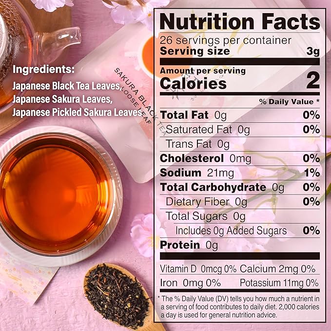 YAMASAN KYOTO UJI Sakura Black Tea Loose Leaf (80g) - Blending Benifuki and Japanese Sakura Cherry Blossom Leaves, Floral and Refreshing Wakocha