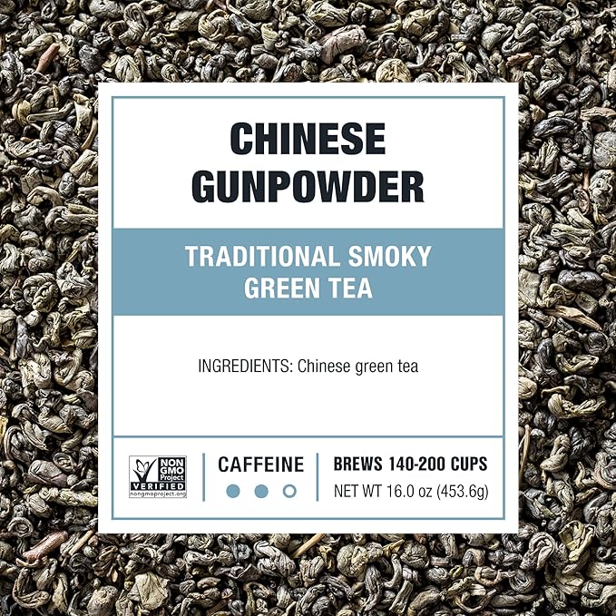 Tiesta Tea - Chinese Gunpowder, Loose Leaf, Traditional Smoky Green Tea, Premium Aromatic Blend, Medium Caffeinated, Make Hot or Iced & Brews Up to 200 Cups, 16 Ounce Resealable Bulk Pouch