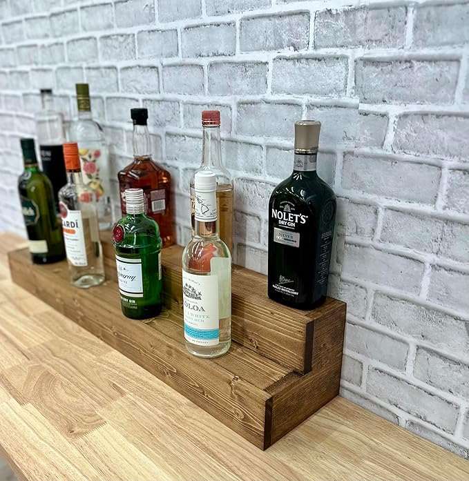 Tiered Bottle Shelf | 2 Tier Liquor Bottle Display | Bar Organization | Display Shelf | Wine Shelf | Bar Display | Kitchen Counter Shelf (30", Early American)
