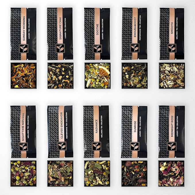 Pure And Easy Tea, Premium Tea Sampler Gift Box & Tea Infuser Brewing Mug, Tea Lovers Dream, 30 Count Tea Collection Makes 60 Cups