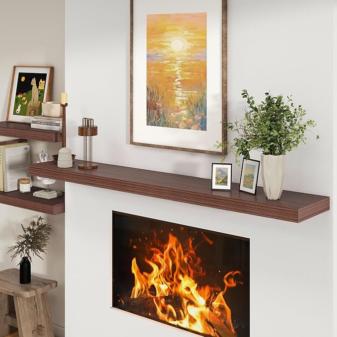 72 Inch Walnut Floating Shelf | 12 Inch Deep Floating Shelves Set of 1 | 72" D x 12" D Rustic Wood Shelves for Wall | Deep Walnut Shelves for Living Room Bathroom Laundry Room Kitchen