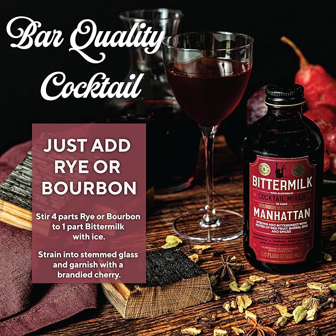 Bittermilk Bourbon Barrel Aged Manhattan Mix - All Natural Handcrafted Cocktail Mixer - Manhattan Cocktail Mix - Just Add Whiskey, Makes 17 Cocktails