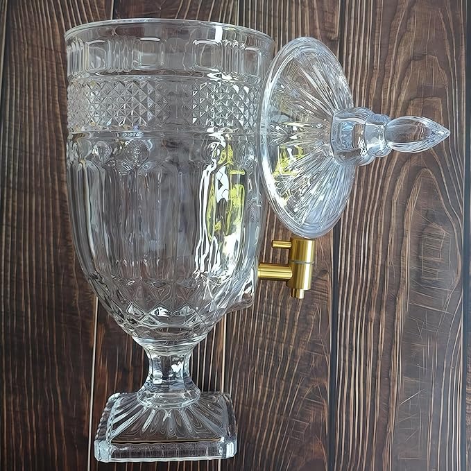 1.3 Gallon Glass Drink Dispenser, Glass Beverage Dispenser with Spigot for Party Bar Wedding, Crystal Collection Jug, Wide Mouth with Lid, Iced Beverage Dispensers (1.3gal Glass relief)
