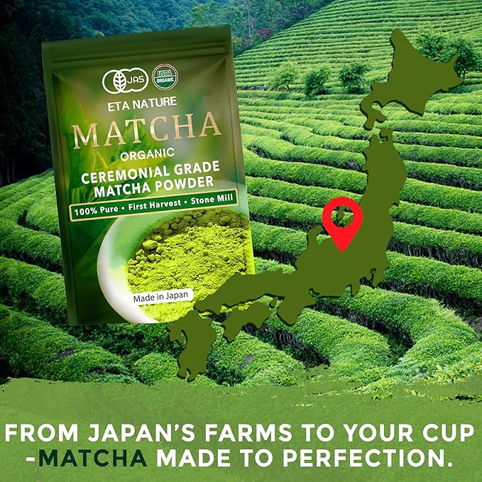 ETANATURE Premium Ceremonial Grade Matcha Powder - Matcha Green Tea Powder for Metabolism, Brain and Sleep - JAS Certified Matcha Grade from Japan Kagoshima Farms 30 Servings - Ceremonial Tea 30g