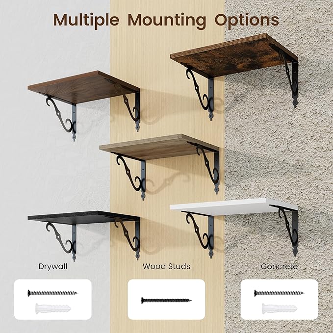 RICHFOCUS 12 Inch Deep Floating Shelves for Wall, 16" W x 12" D Wood Wall Shelves Set of 2, Wide Floating Shelves for Living Room, Bedroom, Kitchen, Bathroom and Decor Storage, White