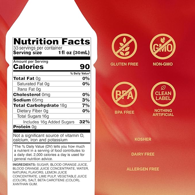 Monin - Blood Orange Purée, Tart, Juicy Citrus Taste, Great for Lemonades, Cocktails, and Culinary Creations, Vegan, Gluten-Free (1 Liter)