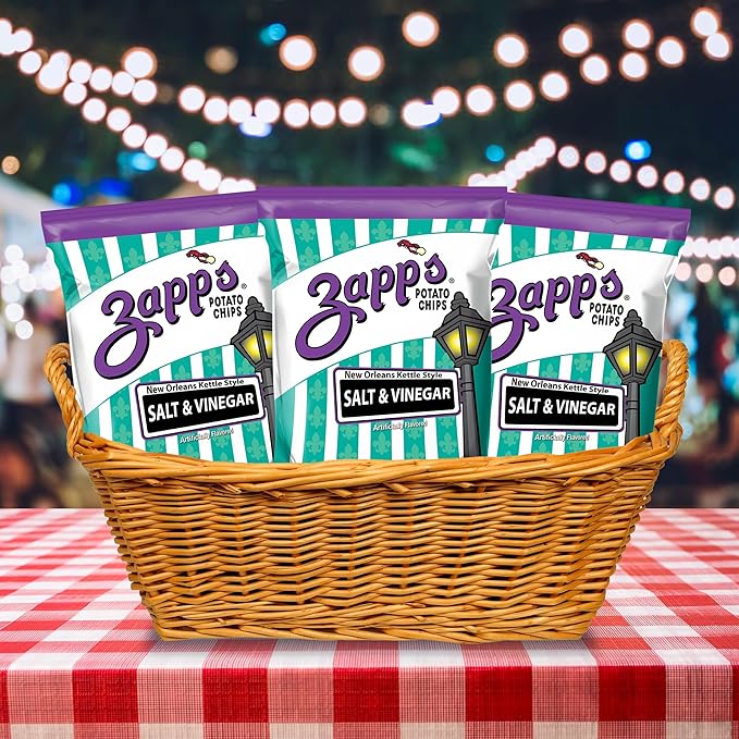 Zapp’s New Orleans Kettle-Style Potato Chips Salt and Vinegar Flavor (2 oz Bags, 25 Count), Crunchy Chips with a Spicy Kick, Perfect On-The-Go, Gluten Free Snack