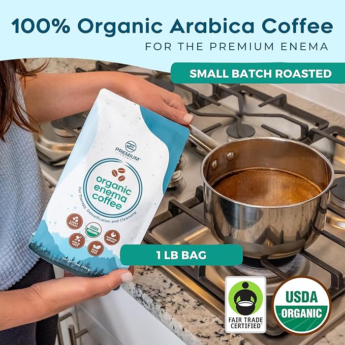 Premium Enema Organic Coffee for Enemas - Light Roast Medium Ground Specialty Grade High Palmitic Acid Caffeine Fair Trade 1Lb