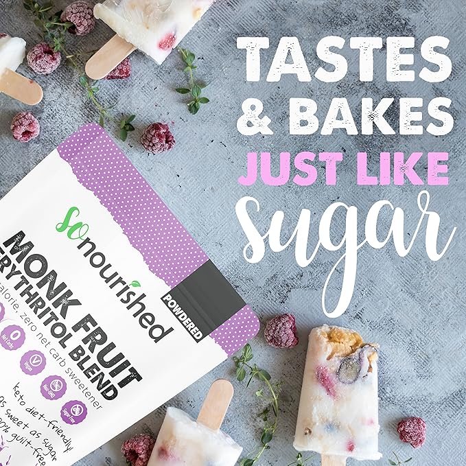 So Nourished Powdered Monk Fruit Sweetener with Erythritol, 1:1 Sugar Substitute, Keto, 0 Calorie, 0 Net Carb, Non-GMO (2.5 Pounds)