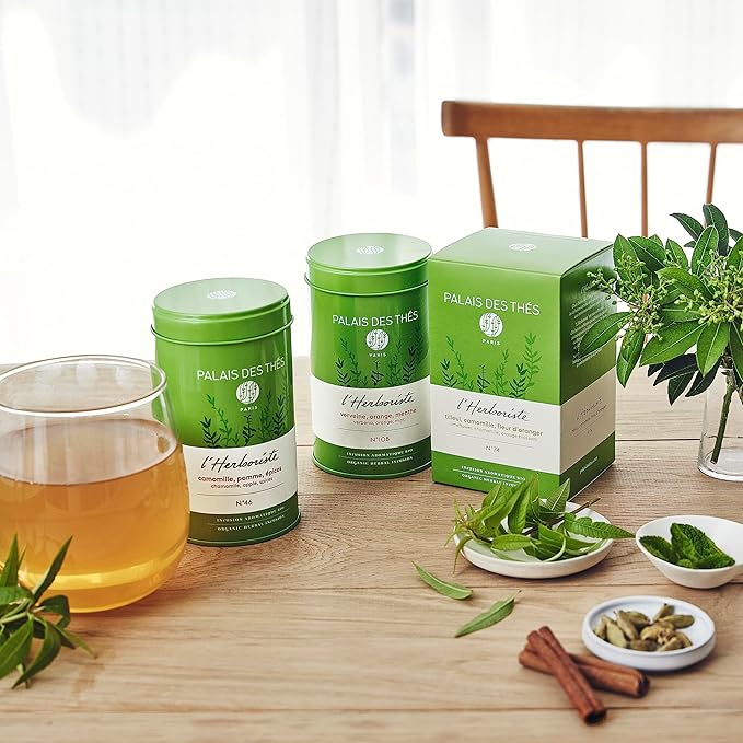 Palais des Thés Caffeine-Free Tea - L'Herboriste N°119 Organic Digestion Herbal Tea Blend Turmeric, Licorice & Verbena - Premium Tea Bags, Serves 20 Cups