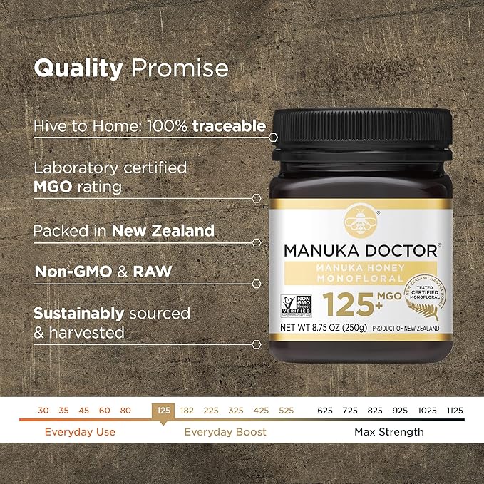 Manuka Doctor - MGO 125+ Manuka Honey Value Bundle, Monofloral 100% Pure New Zealand Honey. Certified. Guaranteed. Raw. Non-GMO (8.75 oz) - 3 Pack