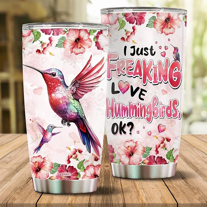 Hummingbird Tumbler 20oz Cute Animal Gift for Women, Girls Who Freaking Love Hummingbirds Lovers Perfect Birthday Christmas Valentine Wife Daughter Insulated Stainless Steel Coffee Cup with Lid