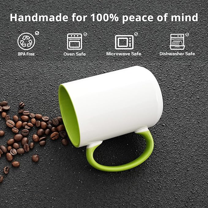 Ceramic 15oz White Sublimation Coffee Mug, Green, Case of 24